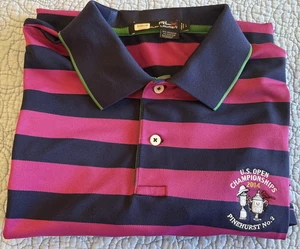 Ralph Lauren RLX Mens Golf Polo Shirt L Pinehurst 2014 Blue Pink/Purple Stripe - Picture 1 of 10