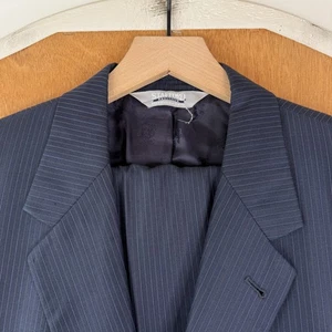 Stafford Suit Mens 42R Navy Blue Pinstripe 2 Button Executive Wool Silk 35x28 - Picture 1 of 22
