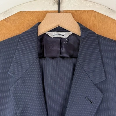 Stafford Suit Mens 42R Navy Blue Pinstripe 2 Button Executive Wool Silk 35x28 - Image 1 of 4