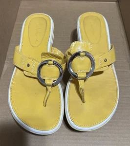 COLE HAAN NikeAir Tatum Yellow Leather Wedge Flip Flop Thong Sandal US 9B - Picture 1 of 2