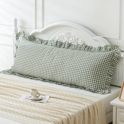 Green/White Plaid Ruffled Body Pillow Sham Washed Cotton Shabby Checkered Gin... - Image 1 of 4