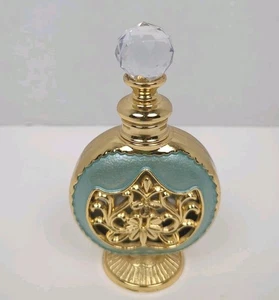 Essential Oils Crystal Perfume Bottle with Dauber Aqua And Polished Gold - Imagen 1 de 5