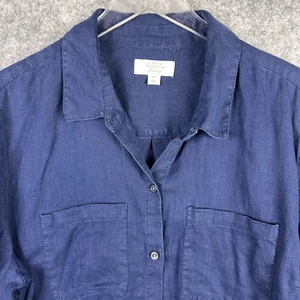 Charter Club Linen Shirt Mens 2XL Blue Long Sleeve Button Front Pockets Casual - Picture 1 of 12