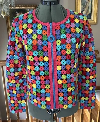 Raro Michael Simon S Tejido Abierto Crochet Cremallera Suéter Cárdigan Regalo de Navidad Foto 1 de 4