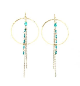 NEW GORGEOUS Lightweight Blue Topaz Crystals Gold Ring Chain Chandelier Earrings - Picture 1 of 2