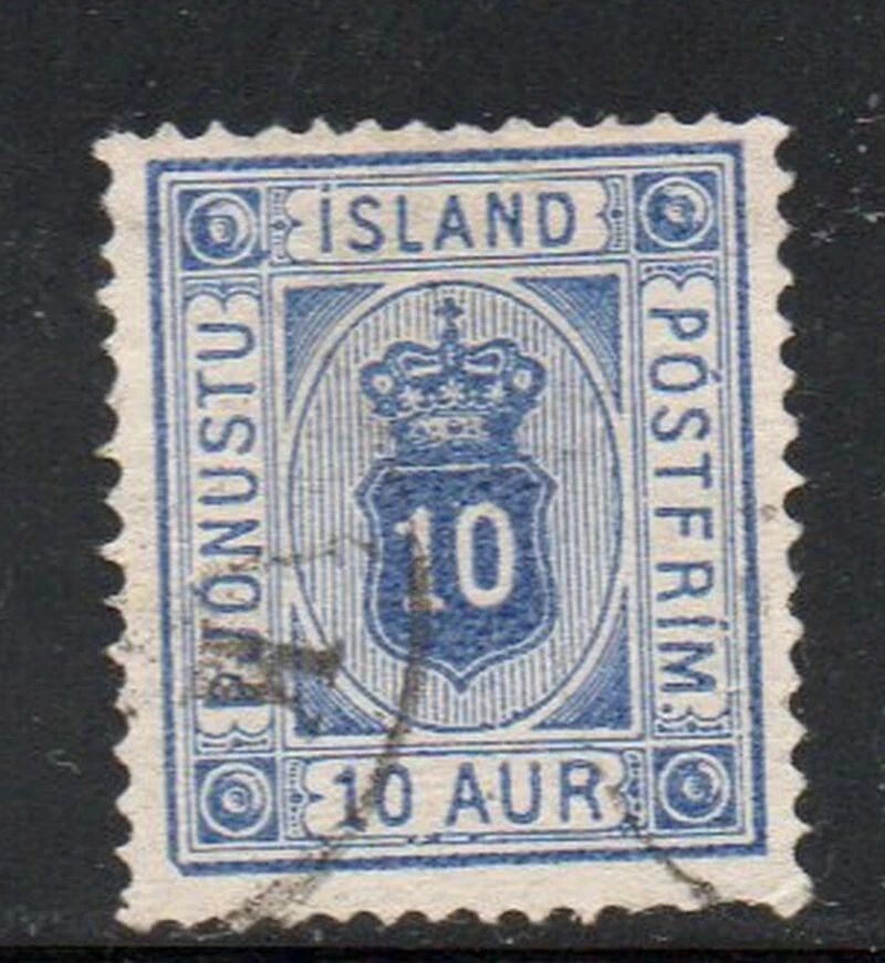 Iceland Sc O6  1876 10 aur blue Official  stamp used - Image 1 of 1