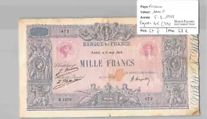 BILLET FRANCE - 1000 FRANCS BLEU ET ROSE - 6 AOUT 1923 - R.1670 PICK 67j - Picture 1 of 2