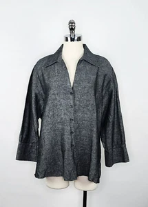 Harvé Benard Grey Linen Blend Button Front V-Neck Blouse Women's Size 1X - Picture 1 of 6