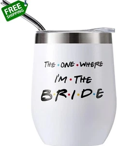 Brautgeschenke für werdende Braut - 12 Unzen Weinbecher und Strohhalm, Verlobungsgeschenke Mi - Bild 1 von 9