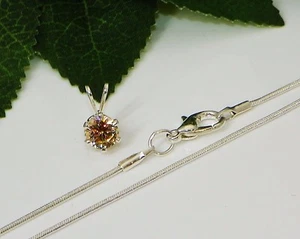 Champagne Cubic Zirconia (CZ) Sterling Silver Pendant w/Chain Necklace - Picture 1 of 2