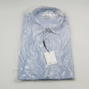CALVIN KLEIN Mens Size 42 Blue Slim Fit Stretch Long Sleeve Shirt NEW + TAGS - Picture 1 of 6
