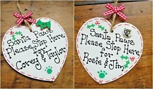 Personalised Pet Christmas Santa Paws Cat Dog Heart Tree Decoration Plaque Gift - Picture 1 of 16