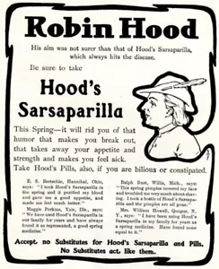 1903 anuncio vintage Robin Hood Hoods sasaparilla charlatán anuncio de medicina - Imagen 1 de 3
