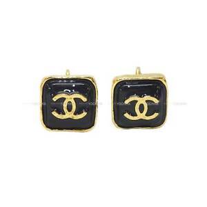 CHANEL COCO Mark Motif Noir (Black)/Gold Metal Gold HW earrings[EXCELLENT][A...