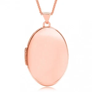 Rose Gold Oval Locket 18" Chain Solid Plain Hallmarked - Picture 1 of 2