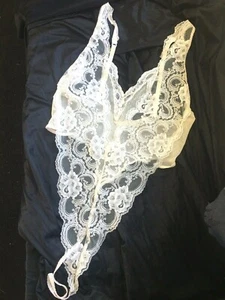 VICTORIA SECRET Beige thong lace TEDDY USA MADE VTG 70s Gold Label Lingerie S - Picture 1 of 2