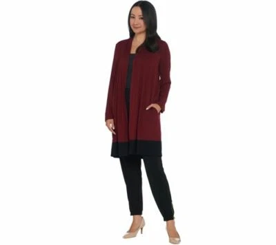 Dennis Basso Colorblocked Soft Long Sleeve Duster Wine/Black X-Large - Image 1 of 2