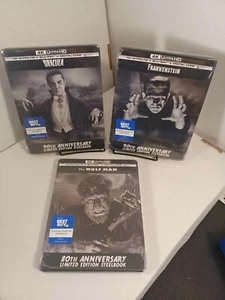 Dracula + Frankenstein + Wolfman 4K STEELBOOKS (4K+Blu-ray+Digital) NEW-Box S&H - Picture 1 of 9