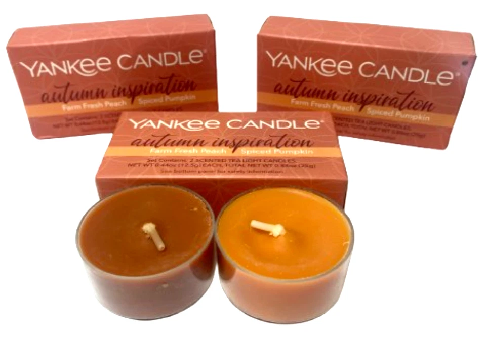 Yankee Candle 6 Tealights Tea Light SPICED PUMPKIN & FARM FRESH PEACH Free Ship - Imagem 1 de 1