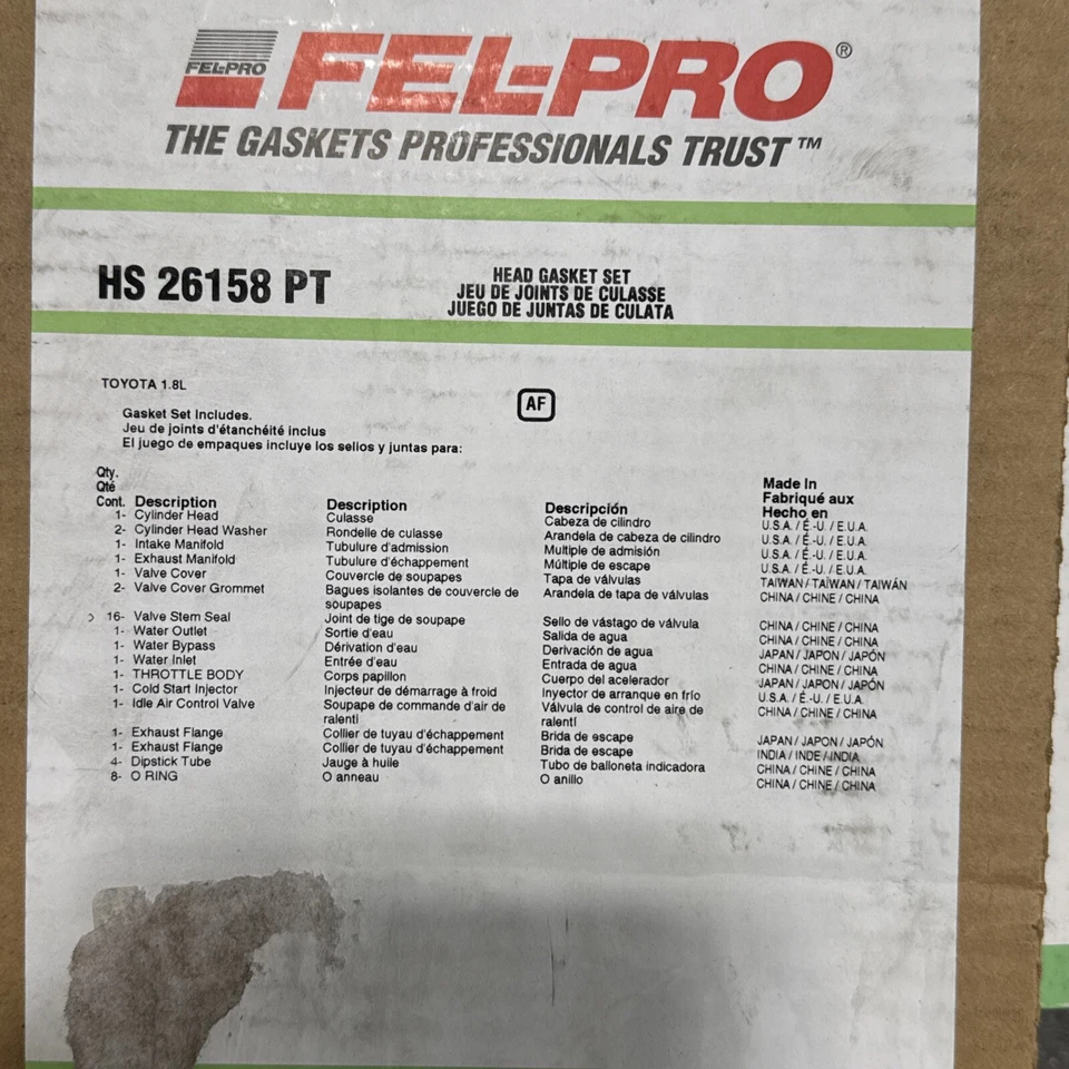 Conjunto de junta de cabeça de cilindro Fel-pro HS26158PT - 2000-02 Toyota Corolla 1.8L DOHC - Imagem 1 de 1
