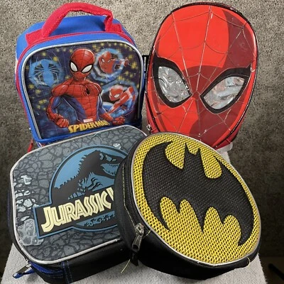Lote de 4 bolsas de almuerzo Spiderman Batman Jurassic World guardería escolar limpia aislada Foto 1 de 4