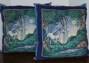 2 Unicorn Mystical Fantasy Pillows Magical Mythical Accent Blue 2 Sided - Picture 1 of 7