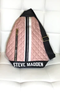 Steve Madden Crossbody Sling Pack Purse Pink Quilted Black White Stripe - Picture 1 of 6