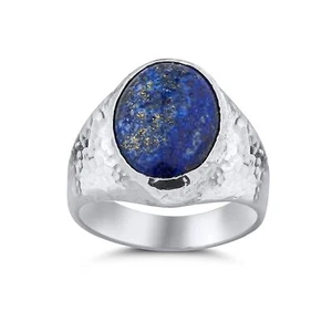 US 12 925 k Silver Large Blue Lapis Gemstone Men's Ring Artisan Fine Men Jewelry - Picture 1 of 8