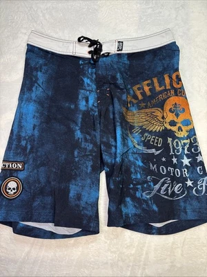 Affliction Hombre Pantalón Corto Talla 36 Azul Naranja y Blanco Escritura Foto 1 de 4