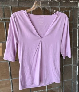 White House Black Market FORME Elbow Sleeve V-Neck Tee Lilac Stiletto LARGE New! - Picture 1 of 5