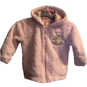 Disney Princess Girls Size 4T Reversible Hooded Fleece Jacket All Over Print - Picture 1 of 7