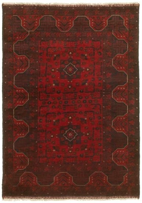 Alfombra geométrica vintage de lana tradicional anudada a mano de 3'4" x 4'9" Foto 1 de 4