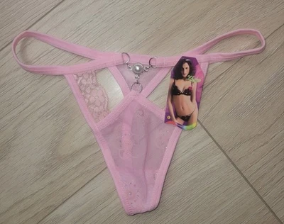 New Women's Pink Lace See Through Mesh Thong Underwear One Size UK 8/10 - Image 1 of 2