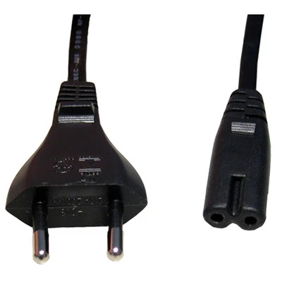 2M, EURO 2 PIN PLUG TO IEC C7 FIGURE 8 TYPE BLACK CABLE, TV RADIO LAPTOP PS LEAD - Image 1 of 3