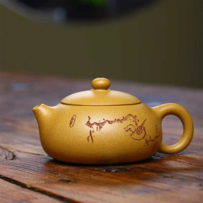 Juego de té Xishi Pot hecho a mano tallado chino real Yixing Zisha Duan olla de arcilla Foto 1 de 4