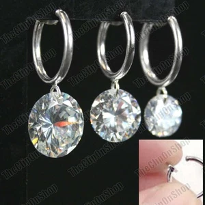 PENDIENTES CÚBICOS DE CIRCONIO CON CLIP brillantes piedras de cristal CZ MODA PLATEADA - Imagen 1 de 22