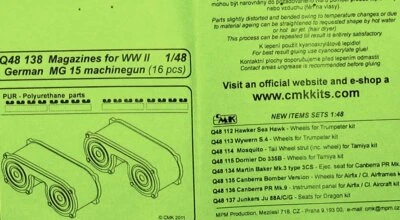 Cmk German MG 15 Riviste per WWII Guns 16 Pezzo 1:48 Nuovo Machinegun Nuovo - Immagine 1 di 2