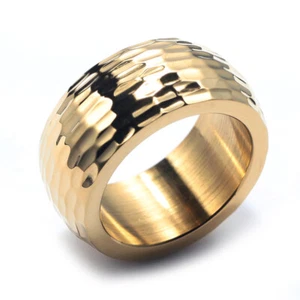 Men's 10MM Hammered Texture Titanium Wedding Band Biker Heavy Ring Gold Plated - Picture 1 of 6