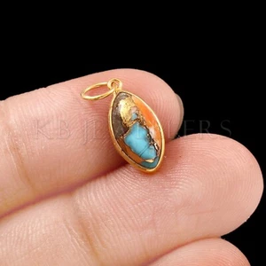 Smaller Solid 14k Gold Oyster Turquoise Gemstone Charm Pendant Handmade Pendant - Picture 1 of 3
