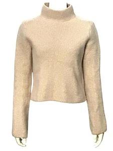 & Other Stories Beige Ribbed Alpaca Blend Crop top Turtleneck Sweater Size Small - Picture 1 of 10