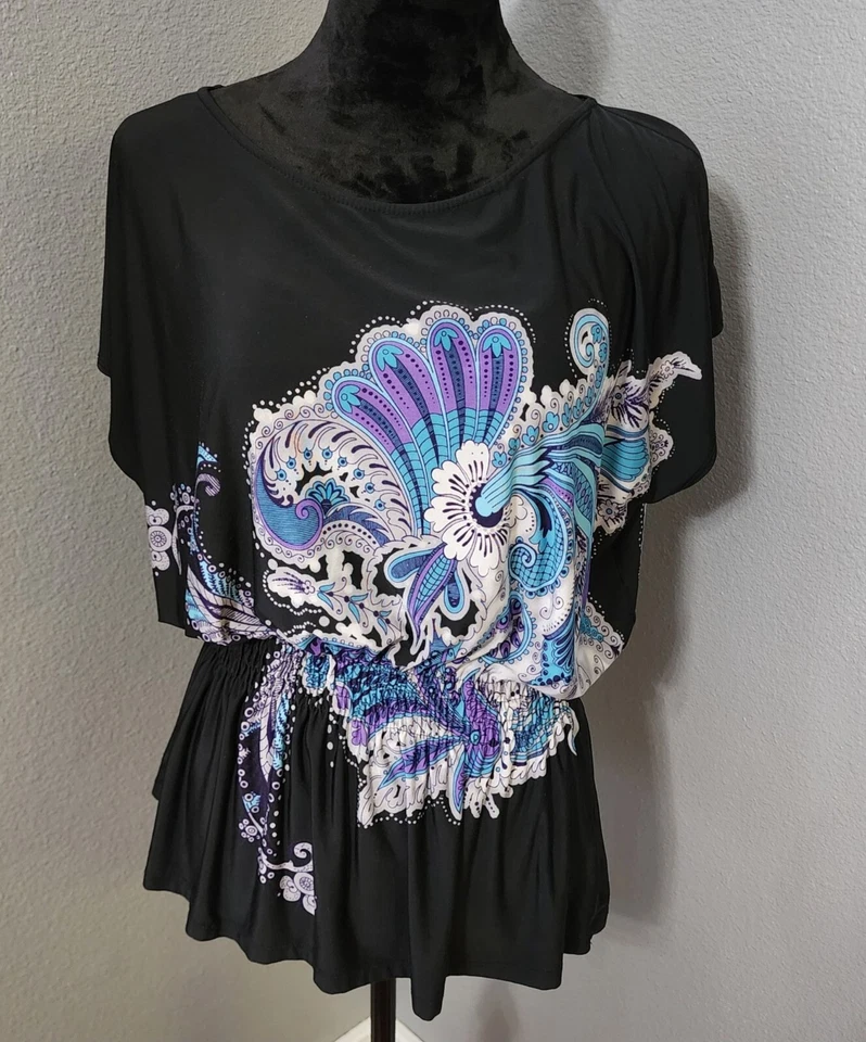 HeartSoul 衬衫女式大号黑色佩斯利复古 Y2K — 第 1/4 张图片