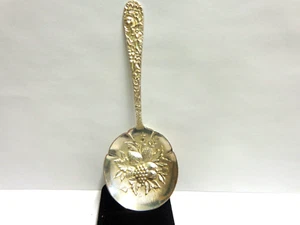 sterling silver berry spoon repousse S Kirk& Son sz 5.25 in lg wgt 27.6 grams  - Picture 1 of 7