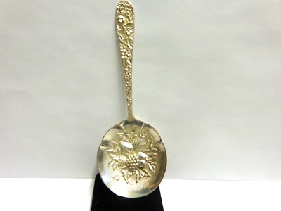 sterling silver berry spoon repousse S Kirk& Son sz 5.25 in lg wgt 27.6 grams  - Image 1 of 4