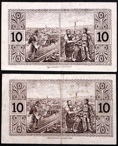 ALTENKIRCHEN-WALDBRÖL 1920 "Sower/Blacksmith" 2x10 Pfennig German Notgeld Lot - Picture 1 of 2