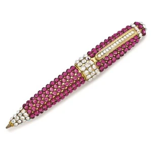 Bolígrafo Hecho con Cristal Swarovski Fucsia Rosa/Plata Tono Dorado - Imagen 1 de 1