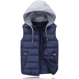 Men’s Small Navy Blue Padded Winter Vest Hooded Outdoor Jacket Coat - Picture 1 of 6