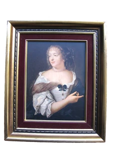 Vintage framed Basile Lemeunier portrait oil painting reproduction art print - Picture 1 of 8