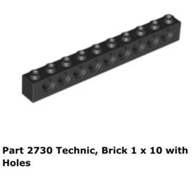Lego 1x 2730 Black Technic, Brick 1 x 10 with Holes Set 7665