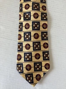 Steven Windsor Men's Necktie Tie All Silk Yellow Blue Maroon Geometric Flower - Picture 1 of 5