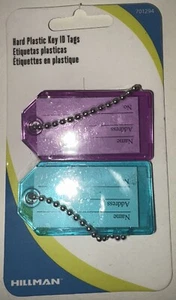 Etiquetas de identificación de llave de plástico duro The Hillman Group 701294. Juego de 2 - púrpura y verde azulado. - Imagen 1 de 3